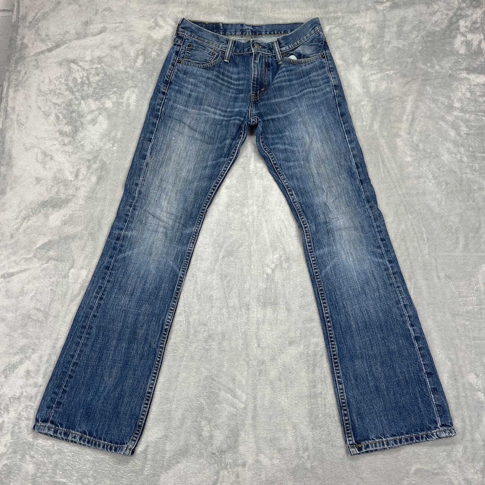 Levi's Jeans Mens 30x32 Blue Denim Whiskered Faded Comfort 527 Slim Bootcut Leg
